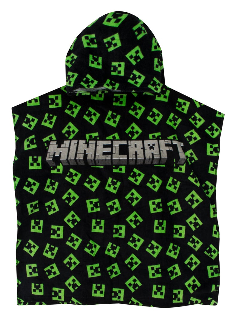 Minecraft Hooded Towel | Creeper Towel Poncho | Gaming Beach Towels for Boys | One Size Black - Image 1